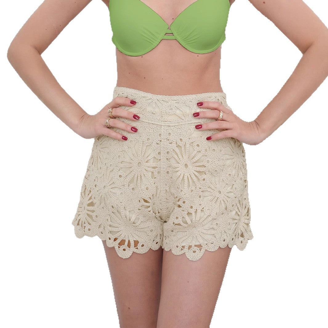 Crochet Lace High Waist Beach Shorts Vacation Cover Up