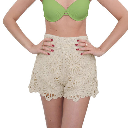 Crochet Lace High Waist Beach Shorts Vacation Cover Up