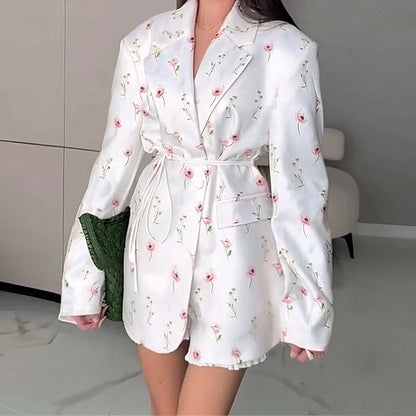 Women's Tie Waist Blazer Oversized Casual Jacket