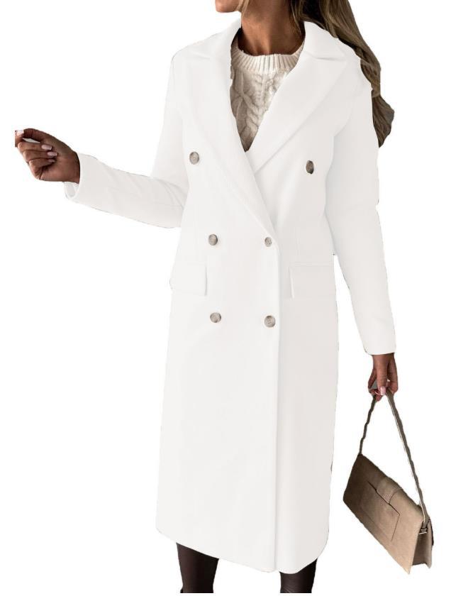 Women's Elegant Double Breasted Long Wool Overcoat