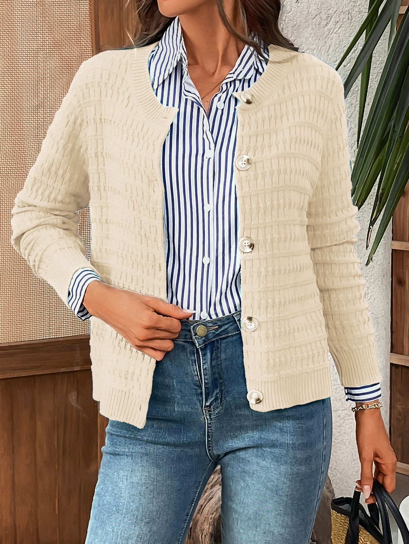 Classic Knit Button Cardigan Sweater with Textured Pattern
