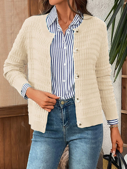 Classic Knit Button Cardigan Sweater with Textured Pattern
