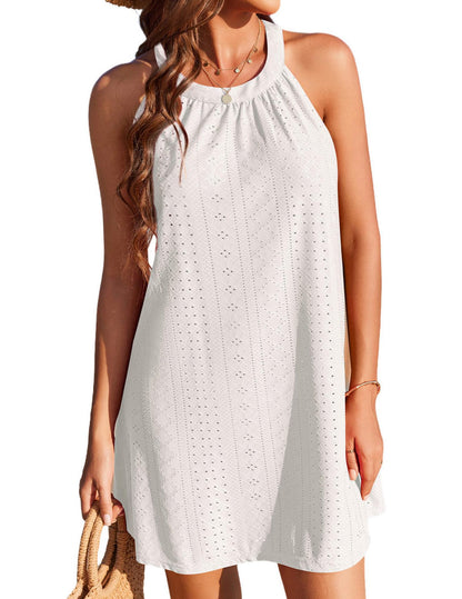 Sleeveless Crochet Eyelet Cover Up Mini Dress