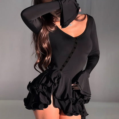 Sexy Ruffle Bodycon Mini Dress Flare Sleeve V Neck