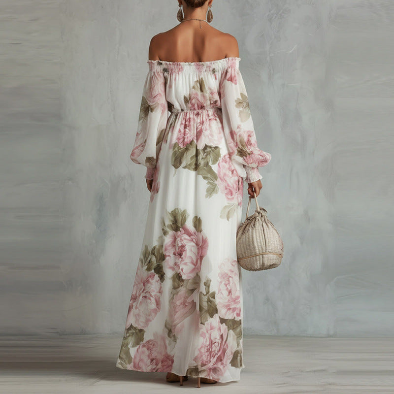 Off Shoulder Balloon Sleeve Floral Maxi Dress