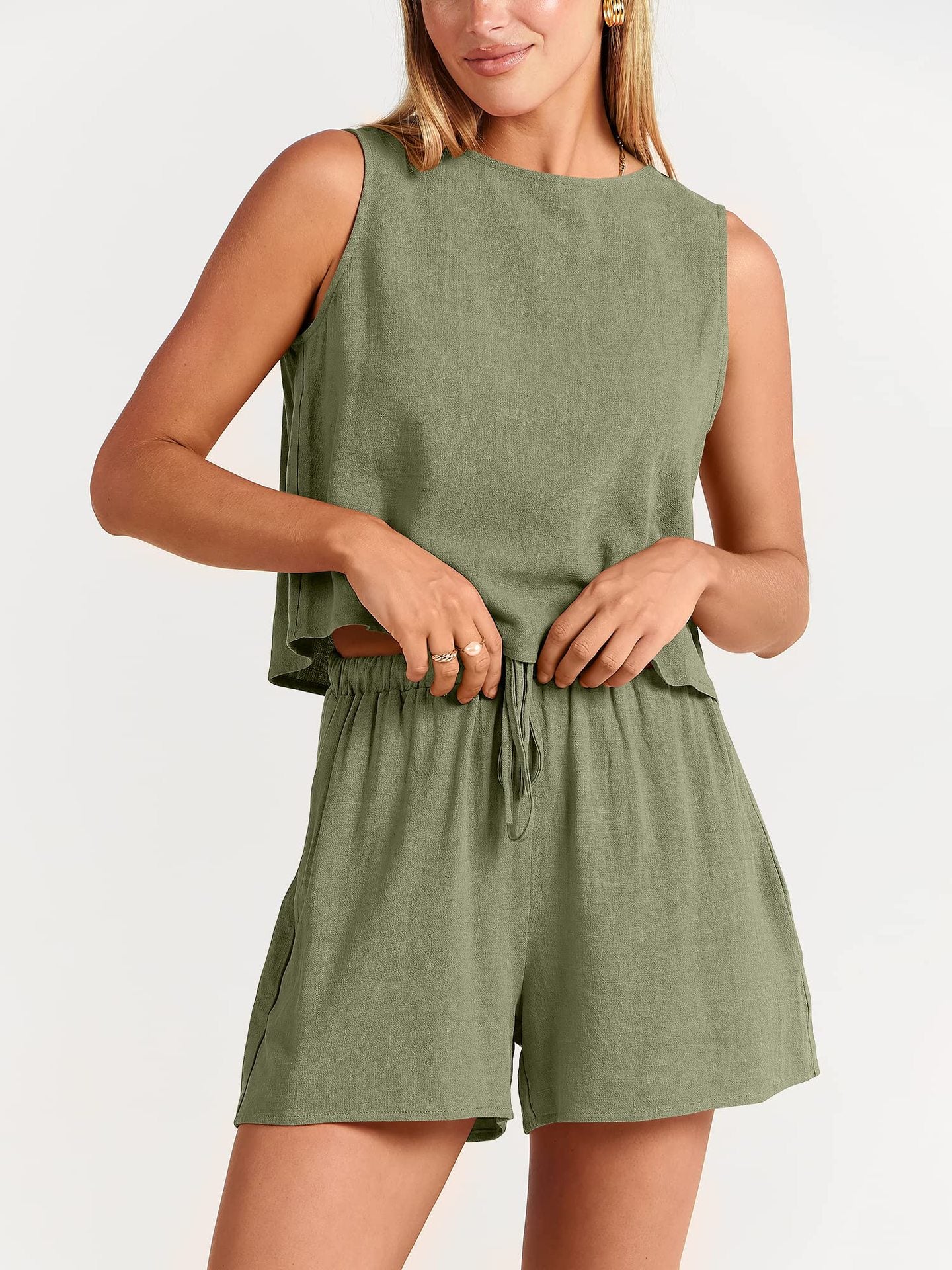 Sleeveless Top and Drawstring Shorts Two Piece Set