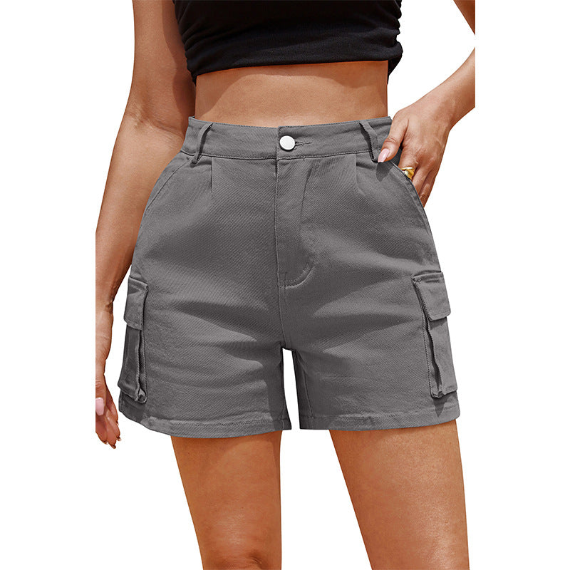 High-Waisted Slim-Fit Cargo Shorts with Pockets for Women