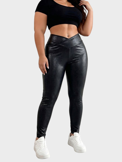 Plus Size Croc Embossed Faux Leather Leggings