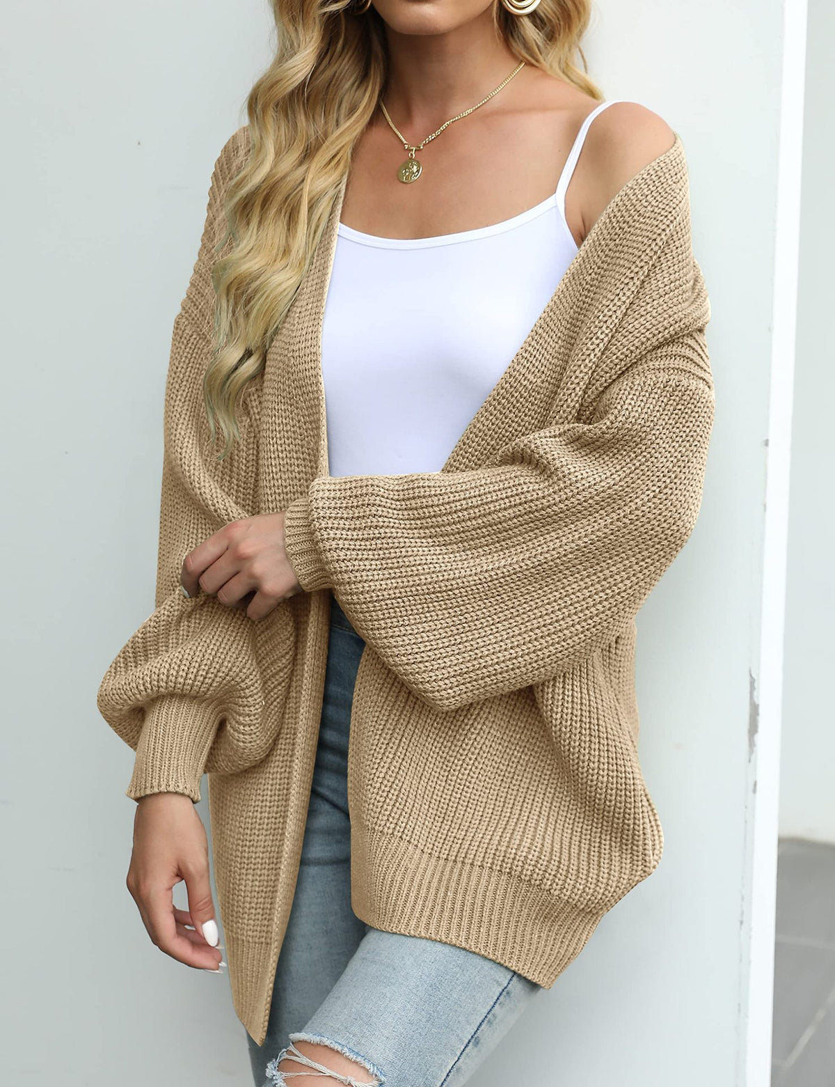 Women's Oversized Chunky Knit Open Front Pocket Cardigan