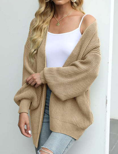 Women's Oversized Chunky Knit Open Front Pocket Cardigan
