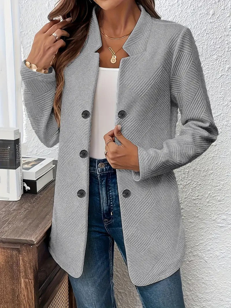 Women's Textured Stand Collar Double Breasted Blazer