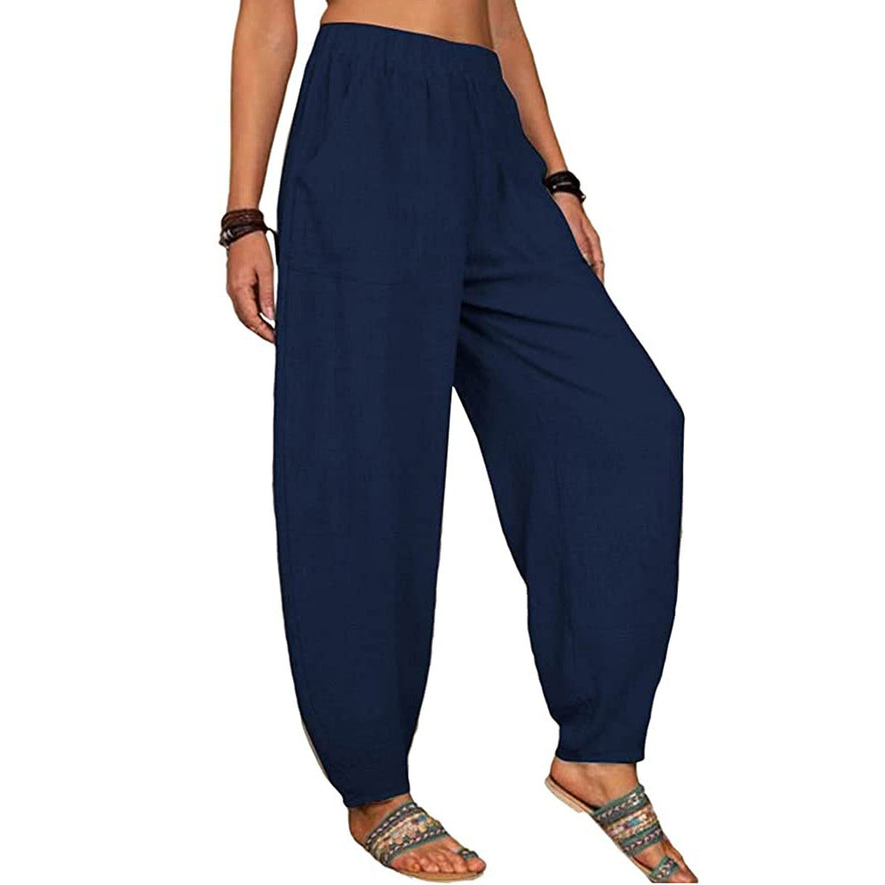 Women's Linen Harem Pants High Waist Loose Casual Boho