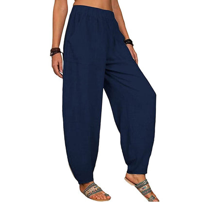Women's Linen Harem Pants High Waist Loose Casual Boho
