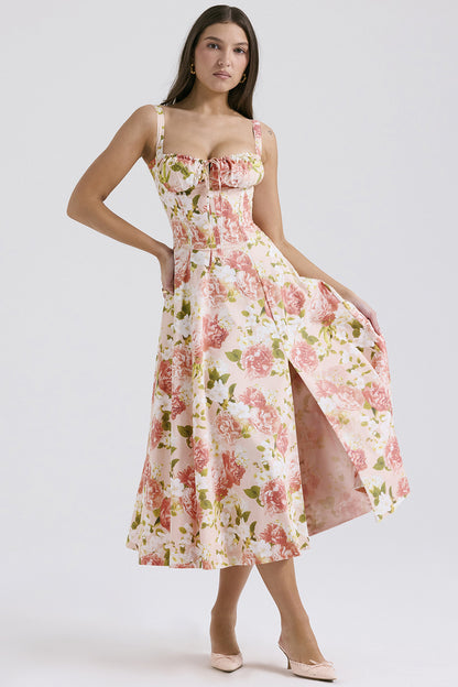 French Elegant Sleeveless Midi Dress Fit Flare Split
