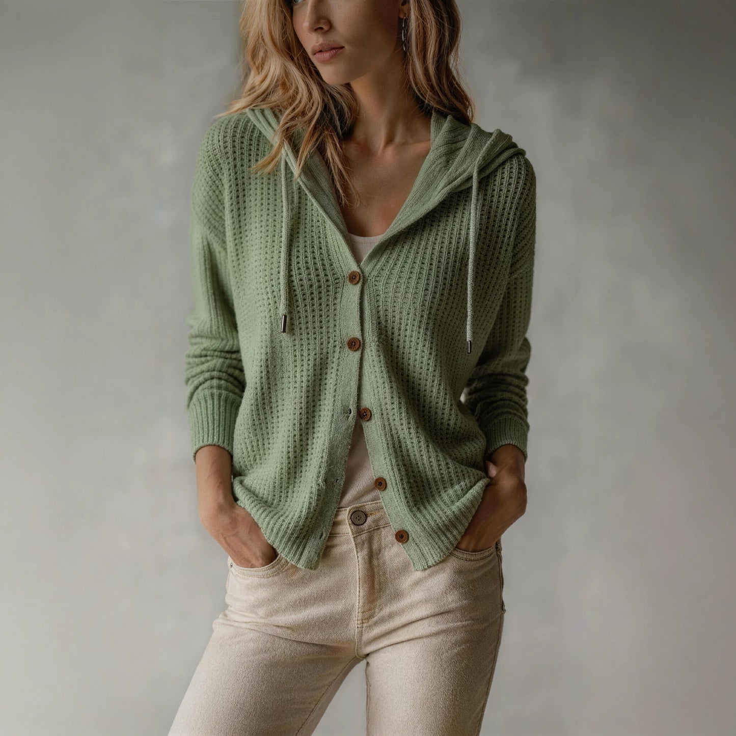 Women's Oversized Hooded Knit Cardigan Button Front