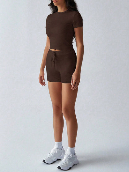 Pilates Crop Tee and Biker Shorts Athleisure Set