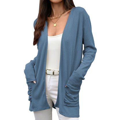 Women's Open Front Knit Cardigan Long Sleeve Pockets Loose