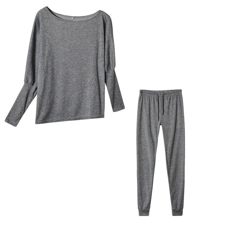 Women's Off Shoulder Ribbed Two Piece Lounge Set