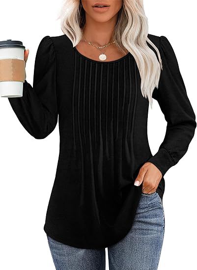 Solid Cotton Pintuck Blouse Long Sleeve Work Top