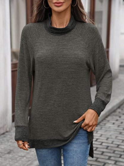 Women's Color Block Cowl Neck Long Sleeve Tunic Top