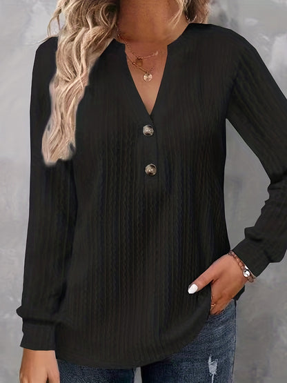Women's Long Sleeve V Neck Button Front Casual Tunic Top