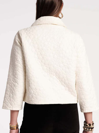 Cream Peter Pan Collar Quilted Jacket Double Breasted