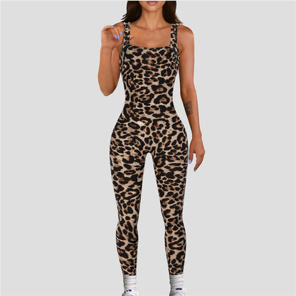 Women's Animal Print Square Neck Backless Bodycon Jumpsuit