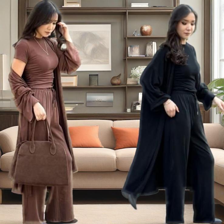 Women's Elegant Long Sleeve Wide Leg Pants Matching Set