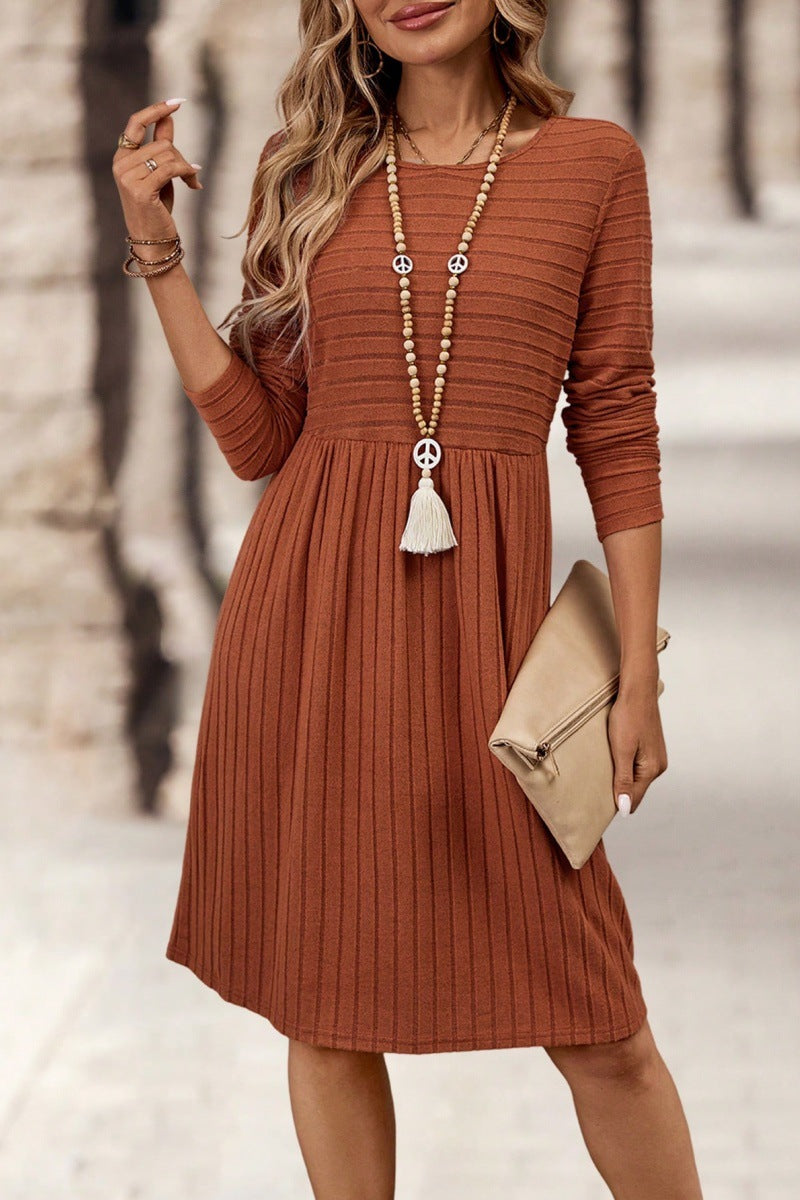 Women's Long Sleeve Ribbed A-Line Midi Dress