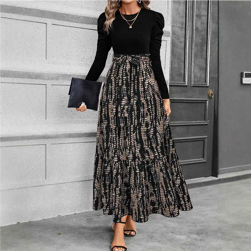 Women's Floral Tiered Maxi Dress Long Sleeve Belted Casual