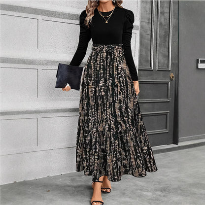 Women's Floral Tiered Maxi Dress Long Sleeve Belted Casual