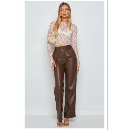 Women's High Waist Faux Leather Flare Pants