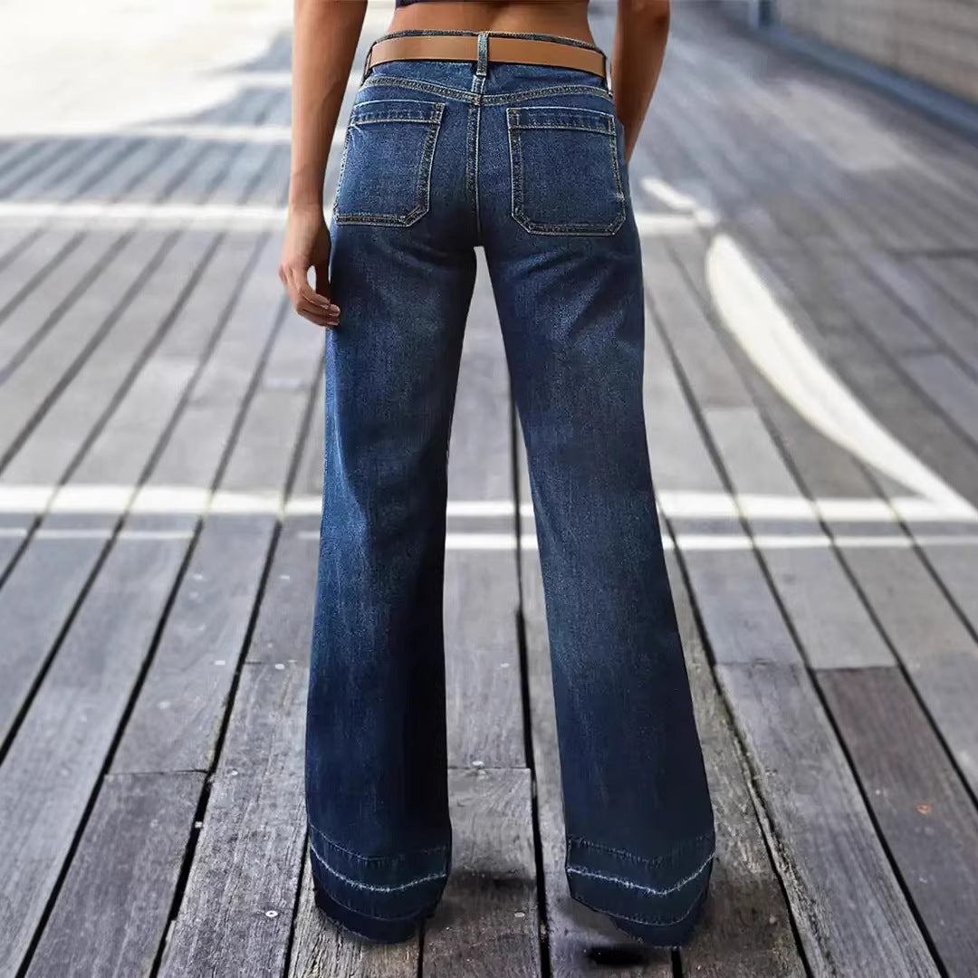 Women's Vintage Washed High Waist Wide Leg Denim Jeans