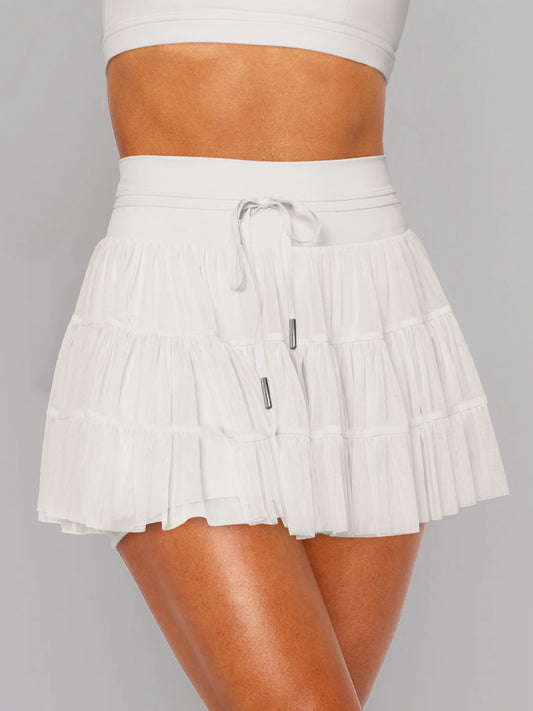 Solid Pleated Skort High Waist Ruffle Tiered Mini