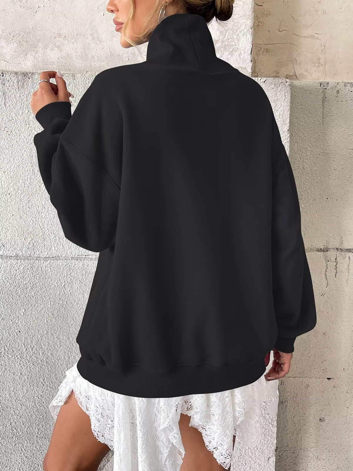 Fleece Mock Neck Oversized Sweatshirt Casual Pullover