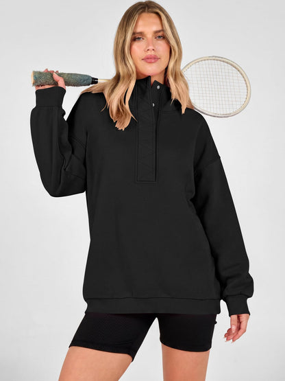 Snap Button Oversized Pullover Hoodie Sweatshirt