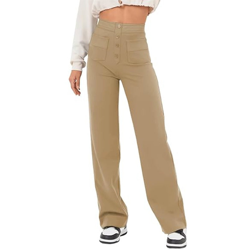 Women's High Waisted Straight Leg Pants with Pockets