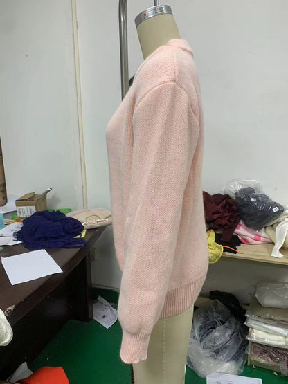 Women's Pink Oversized Crewneck Pullover Sweater