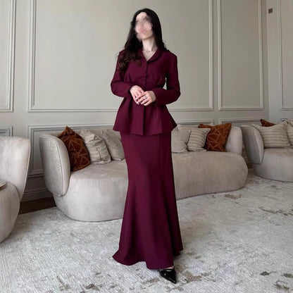 Women's 2 Piece Blazer Maxi Skirt Set Workwear