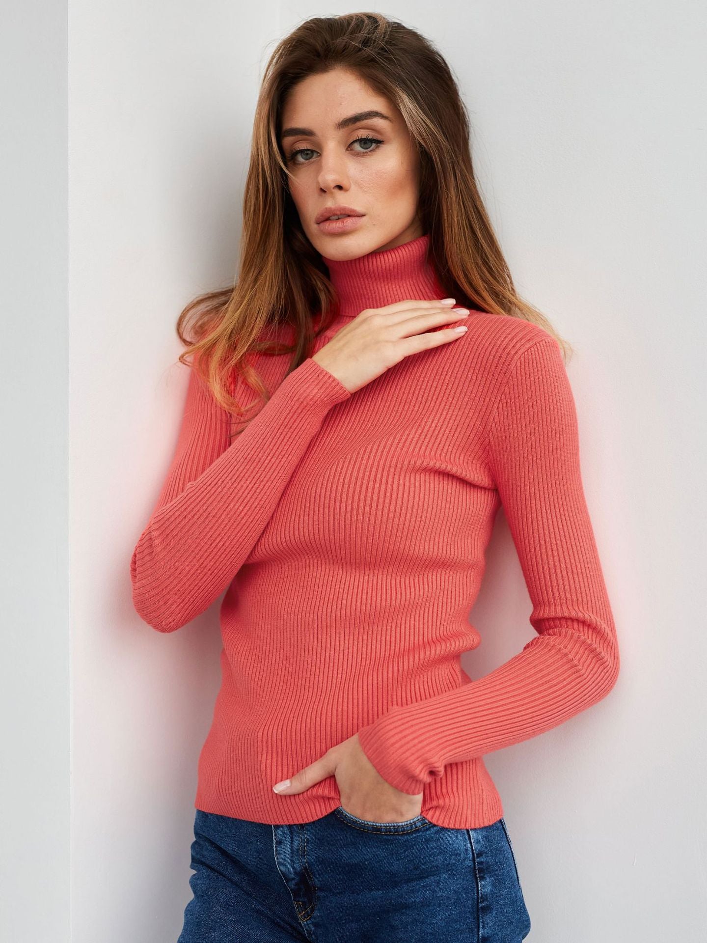 Women's Ribbed Turtleneck Knit Sweater Top