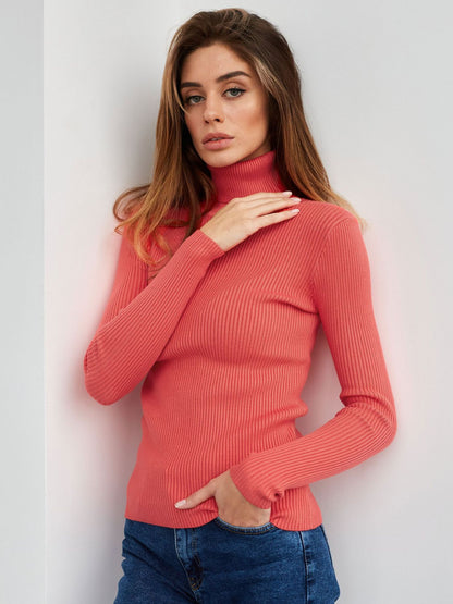 Women's Ribbed Turtleneck Knit Sweater Top