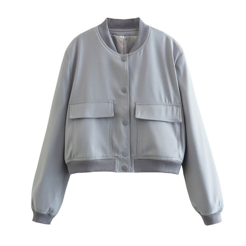 Women's Utility Jacket Stand Collar Pockets Streetwear