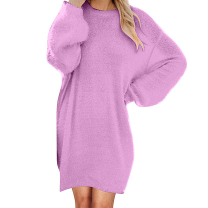 Women's Oversized Fuzzy Sweater Dress Long Sleeve Midi