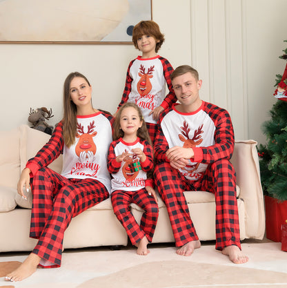 Christmas Parent-child Set Deer Head Printed Plaid Two-piece Set Christmas Pajamas