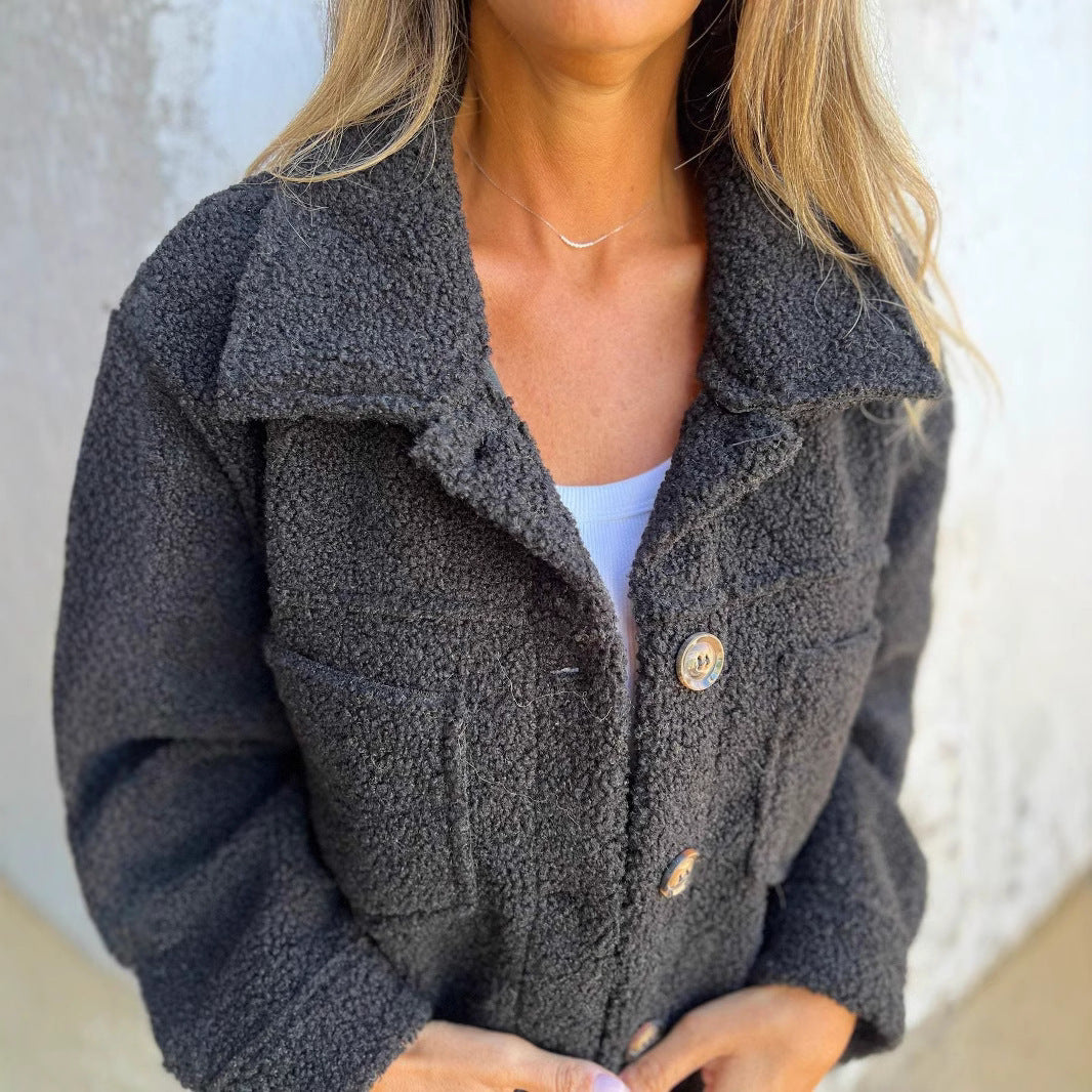 Teddy Fleece Button Front Collared Sherpa Jacket