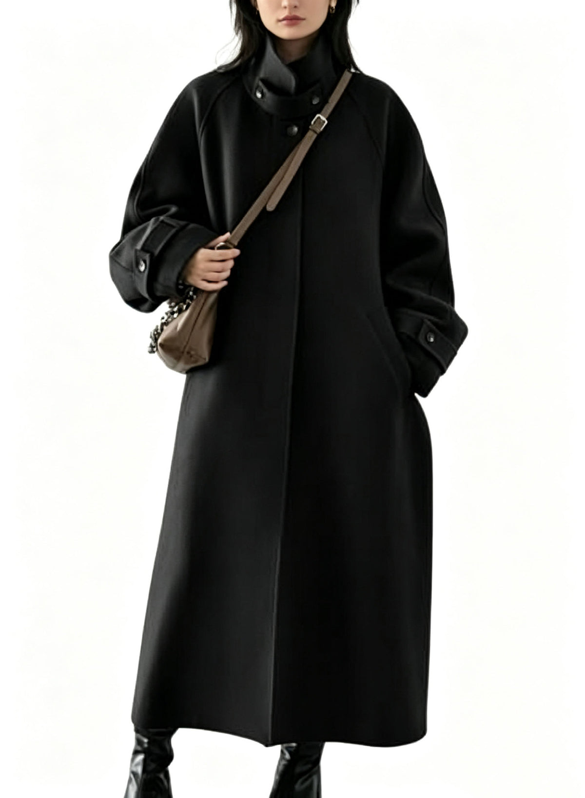 Women's Oversized Long Wool Coat Wide Lapel Belted