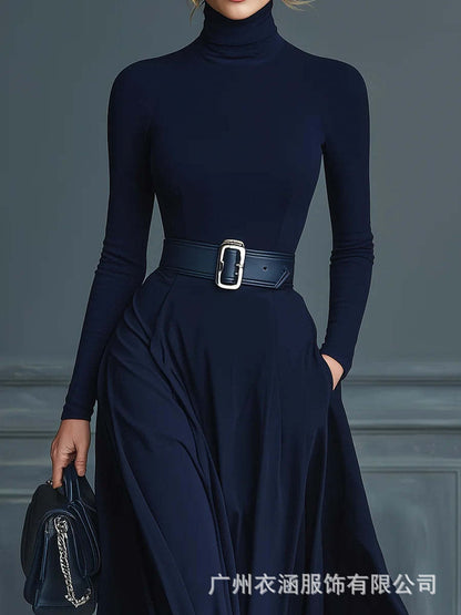 Women's Turtleneck Long Sleeve Fit and Flare Maxi Dress