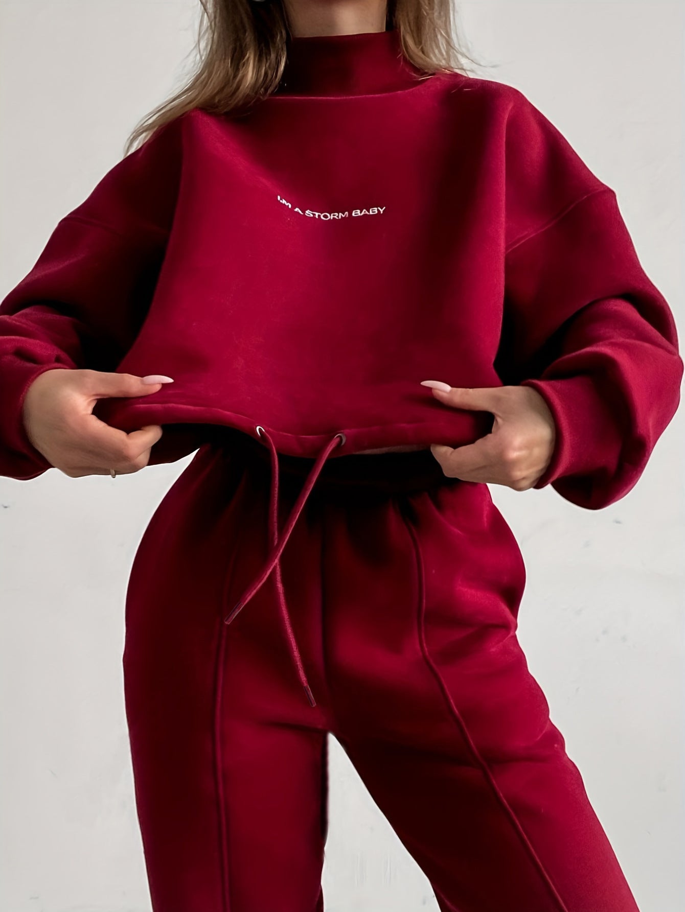 Women's Crop Sweatshirt Jogger Two Piece Set