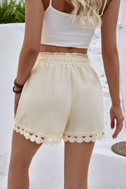 Lace Trim Drawstring Shorts Casual Beach Summer Bottoms