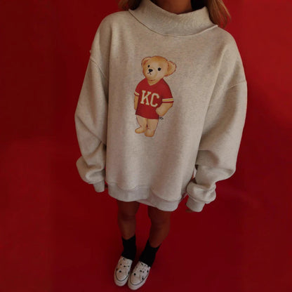 Women's Oversized Long Sleeve Mock Neck Graphic Sweatshirt